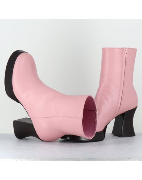 Bottines en Cuir blau roses - Talon : 7.5cm