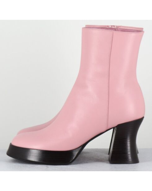Bottines en Cuir blau roses - Talon : 7.5cm