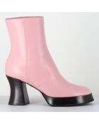 Bottines en Cuir blau roses - Talon : 7.5cm
