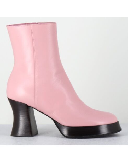 Bottines en Cuir blau roses - Talon : 7.5cm