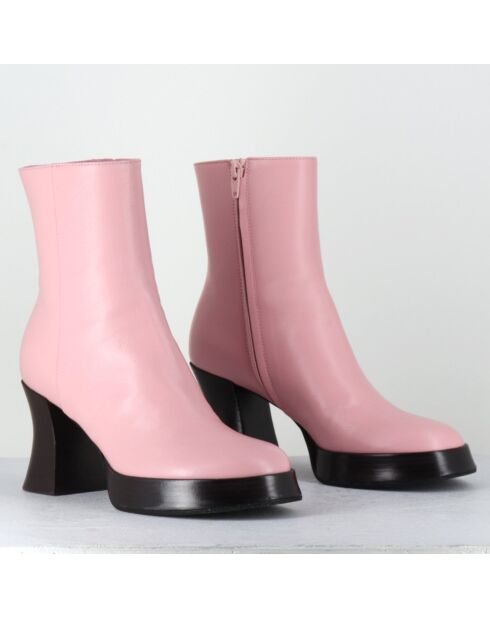 Bottines en Cuir blau roses - Talon : 7.5cm