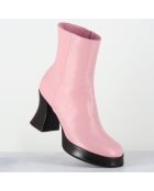 Bottines en Cuir blau roses - Talon : 7.5cm