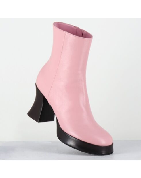 Bottines en Cuir blau roses - Talon : 7.5cm