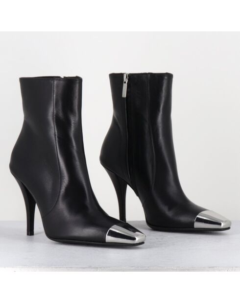 Bottines en Cuir mecha noires - Talon : 9.5cm