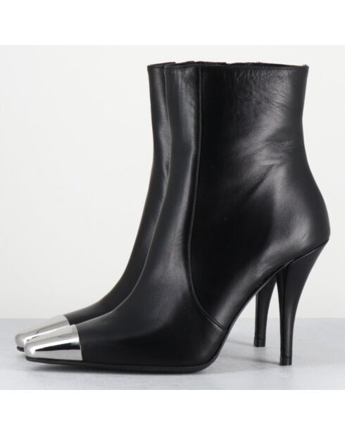 Bottines en Cuir mecha noires - Talon : 9.5cm