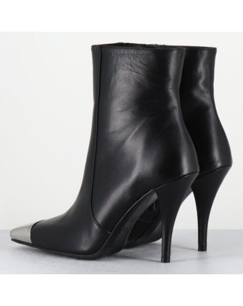 Bottines en Cuir mecha noires - Talon : 9.5cm