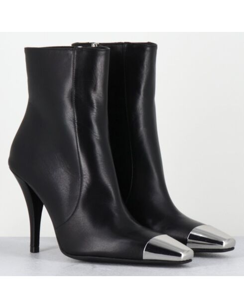 Bottines en Cuir mecha noires - Talon : 9.5cm