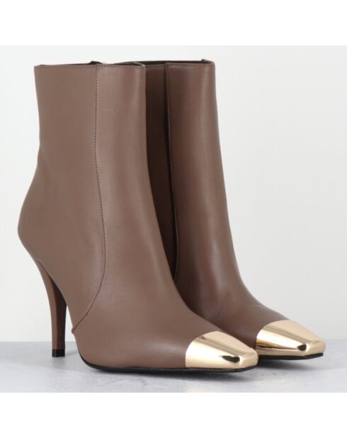 Bottines en Cuir mecha grège - Talon : 9.5cm