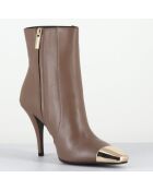 Bottines en Cuir mecha grège - Talon : 9.5cm