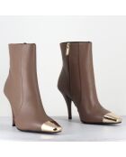 Bottines en Cuir mecha grège - Talon : 9.5cm
