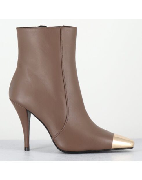 Bottines en Cuir mecha grège - Talon : 9.5cm