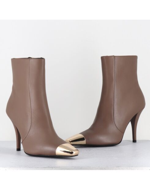 Bottines en Cuir mecha grège - Talon : 9.5cm