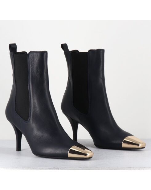 Bottines en Cuir nako bleu marine foncé - Talon : 7.5cm