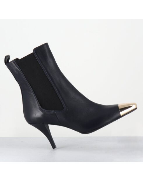 Bottines en Cuir nako bleu marine foncé - Talon : 7.5cm