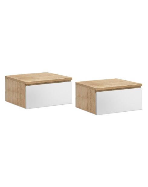 2 Tables de chevet suspendues Tom bois/blanc - 40x30x18 cm