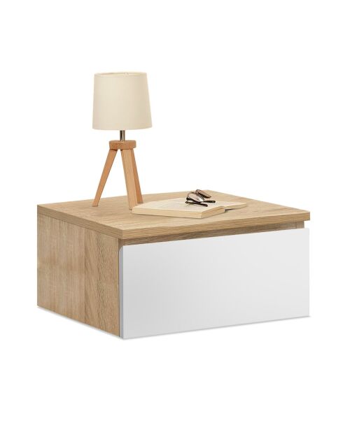 2 Tables de chevet suspendues Tom bois/blanc - 40x30x18 cm