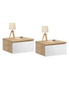 2 Tables de chevet suspendues Tom bois/blanc - 40x30x18 cm