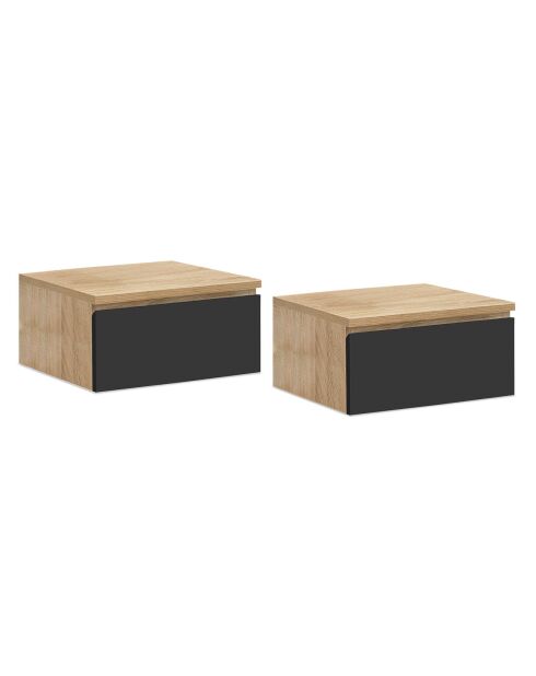 2 Tables de chevet suspendues Tom bois/noir - 40x30x18 cm
