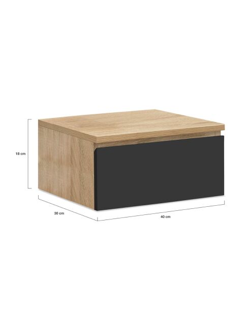 2 Tables de chevet suspendues Tom bois/noir - 40x30x18 cm