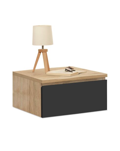 2 Tables de chevet suspendues Tom bois/noir - 40x30x18 cm