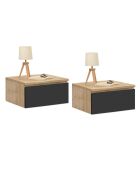 2 Tables de chevet suspendues Tom bois/noir - 40x30x18 cm
