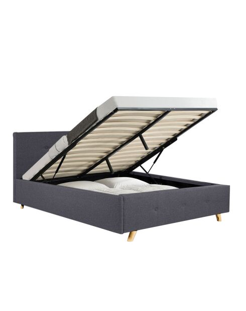 Lit coffre en tissu Mala avec sommier et tête de lit gris - 214x169x97 cm