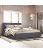 Lit coffre en tissu Mala avec sommier et tête de lit gris - 214x169x97 cm