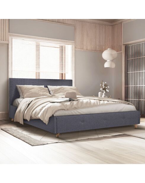 Lit coffre en tissu Mala avec sommier et tête de lit gris - 214x169x97 cm