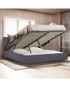 Lit coffre en tissu Mala avec sommier et tête de lit gris - 214x169x97 cm