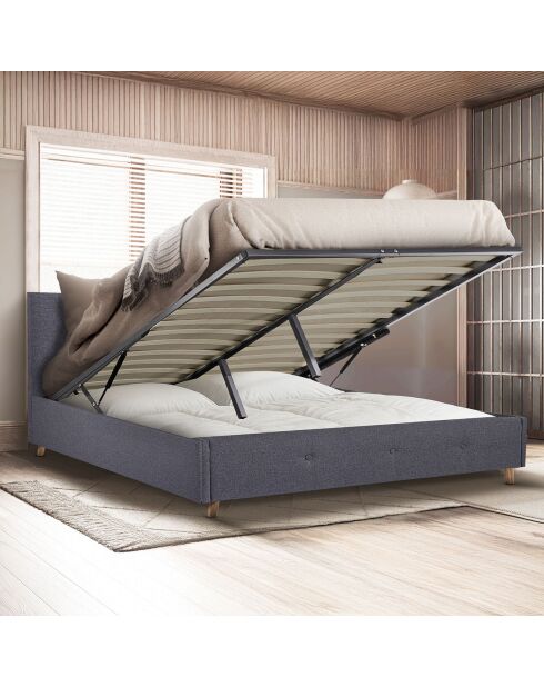 Lit coffre en tissu Mala avec sommier et tête de lit gris - 214x169x97 cm