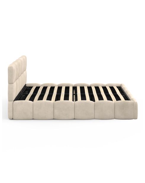 Cama cómoda de terciopelo con somier y cabecero beige - 206x157,5x89 cm