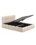 Cama cómoda de terciopelo con somier y cabecero beige - 206x157,5x89 cm
