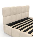 Cama cómoda de terciopelo con somier y cabecero beige - 206x157,5x89 cm