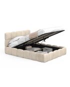 Cama cómoda de terciopelo con somier y cabecero beige - 206x157,5x89 cm