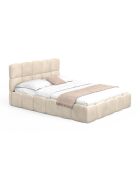 Cama cómoda de terciopelo con somier y cabecero beige - 206x157,5x89 cm