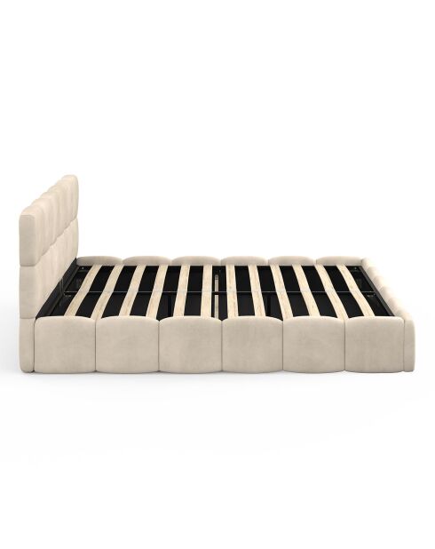 Cama cómoda de terciopelo con somier y cabecero beige - 216x177,5x89 cm