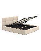 Cama cómoda de terciopelo con somier y cabecero beige - 216x177,5x89 cm