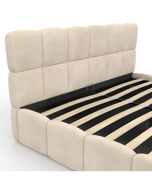 Cama cómoda de terciopelo con somier y cabecero beige - 216x177,5x89 cm