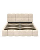 Cama cómoda de terciopelo con somier y cabecero beige - 216x177,5x89 cm