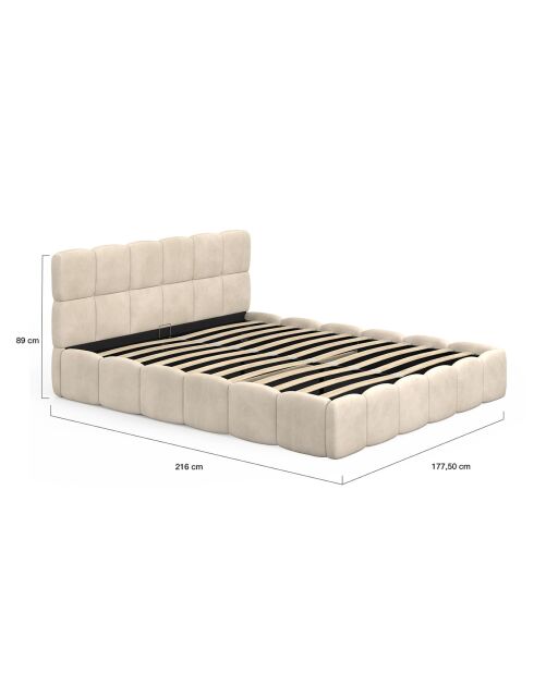 Letto a cassettiera in velluto Bubble con base a molle e testiera beige - 216x177,5x89 cm