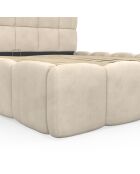 Cama cómoda de terciopelo con somier y cabecero beige - 216x177,5x89 cm