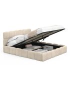 Cama cómoda de terciopelo con somier y cabecero beige - 216x177,5x89 cm