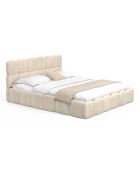 Cama cómoda de terciopelo con somier y cabecero beige - 216x177,5x89 cm