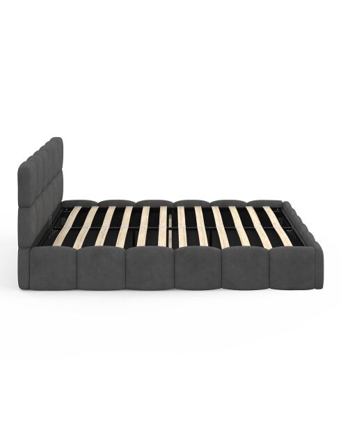 Cama cómoda de terciopelo con somier y cabecero gris - 216x177,5x89 cm