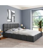 Cama cómoda de terciopelo con somier y cabecero gris - 216x177,5x89 cm