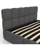 Cama cómoda de terciopelo con somier y cabecero gris - 216x177,5x89 cm