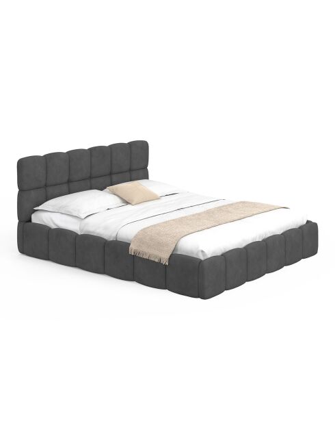 Cama cómoda de terciopelo con somier y cabecero gris - 216x177,5x89 cm