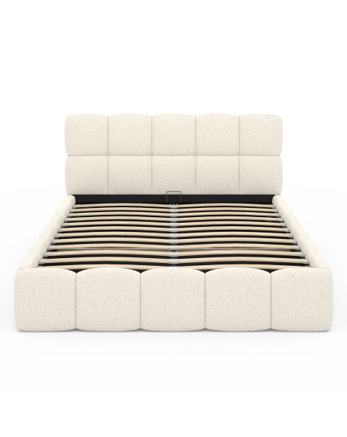 Cama tipo baúl rizado con somier y cabecero blanco - 206x157,5x89 cm