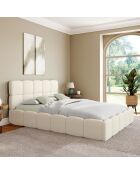 Cama tipo baúl rizado con somier y cabecero blanco - 206x157,5x89 cm
