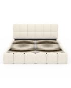 Cama tipo baúl rizado con somier y cabecero blanco - 216x177,5x89 cm